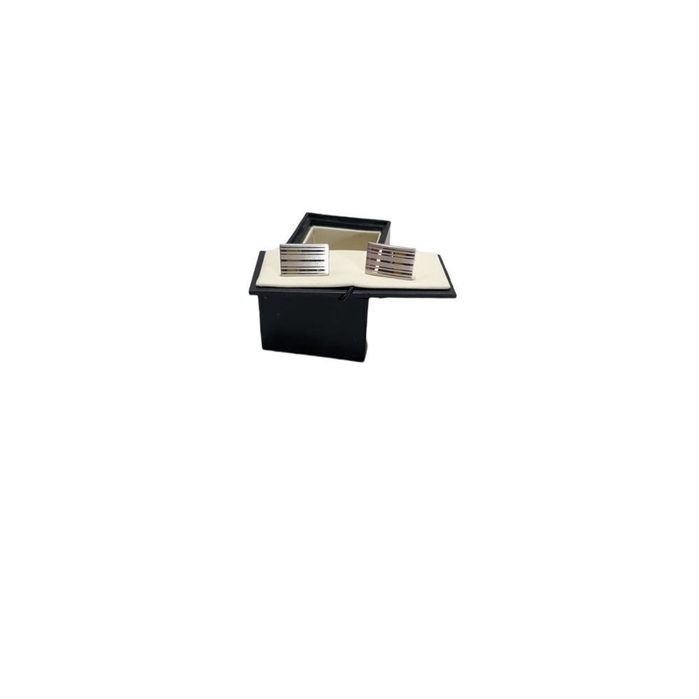 Silver tone Square Cufflinks with Striped Line Design new in box Wedding, Formal
